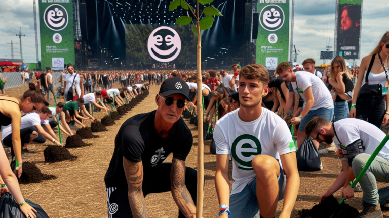 Lukas Podolski und E WIE EINFACH pflanzen mit PLANT-MY-TREE. Die Stiftung. Bäume zur Motivation für mehr Umweltschutz auf Musikfestivals