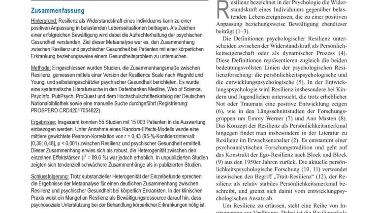 Resilienz und psychische Gesundheit bei körperlichen Erkrankungen
